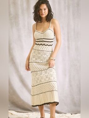 COMMENSE IVORY AND BLACK CROCHET MAXI DRESS SIZE SMALL